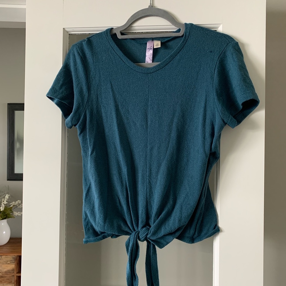 Alya Teal Tie-Front Women's Top
